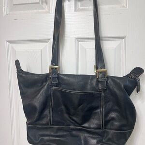 Black Leather Tignanello Tote Bag